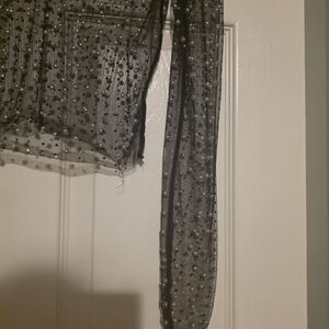Elegant Black Sheer Blouse with Pearl Accents